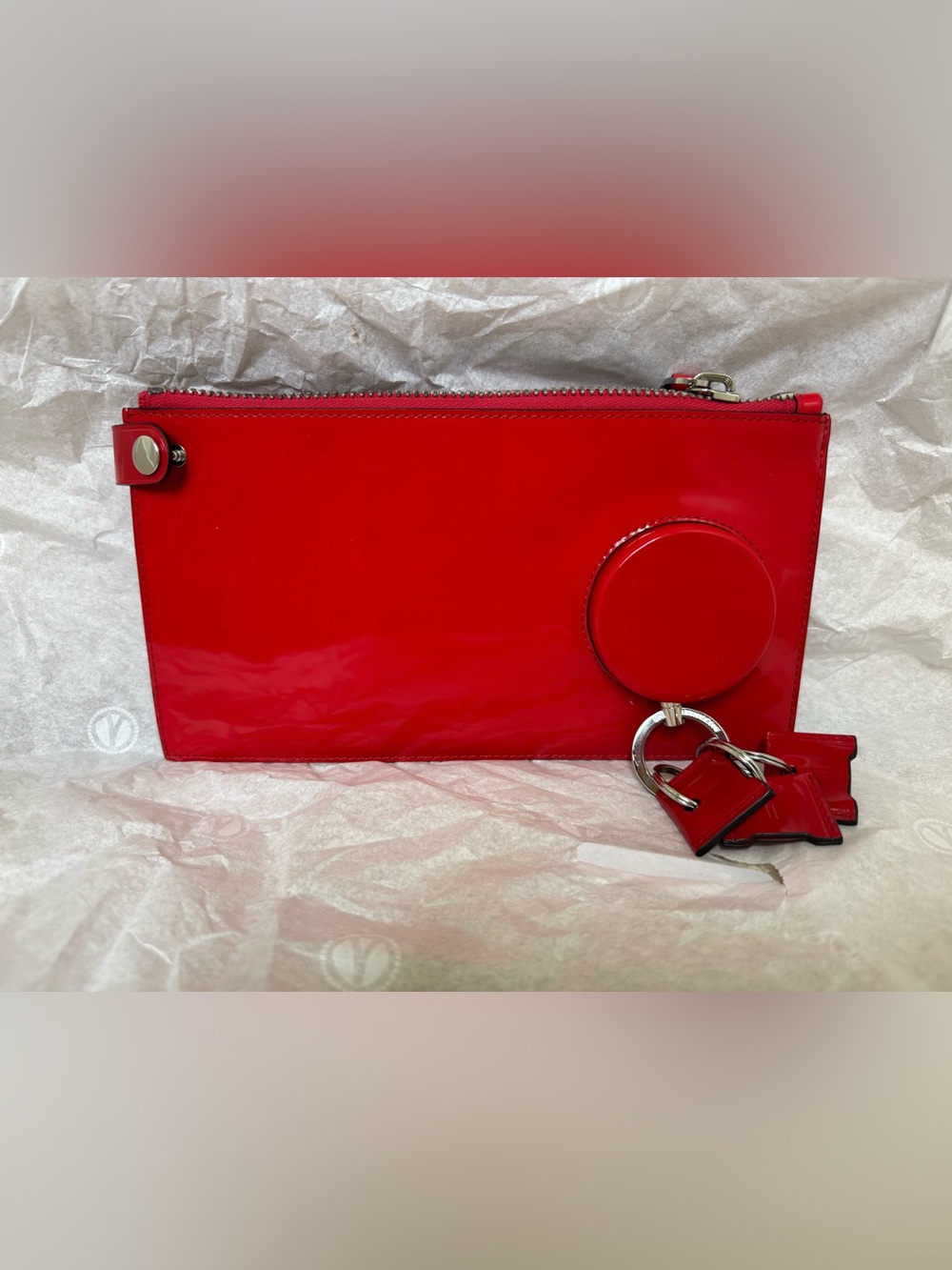 Alexander Wang Red Patent Clutch Wallet with Retractable Keyrings Built-In